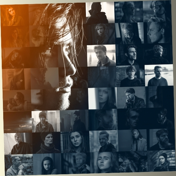 Diverse faces showing internal reactions grid
