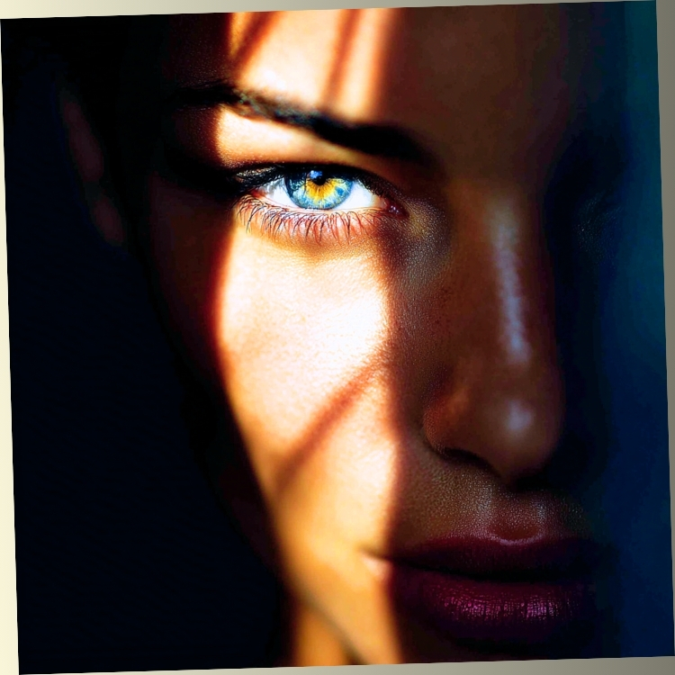 Dramatic eye with light and shadow representing identity