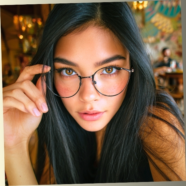 Observant woman with glasses social testing