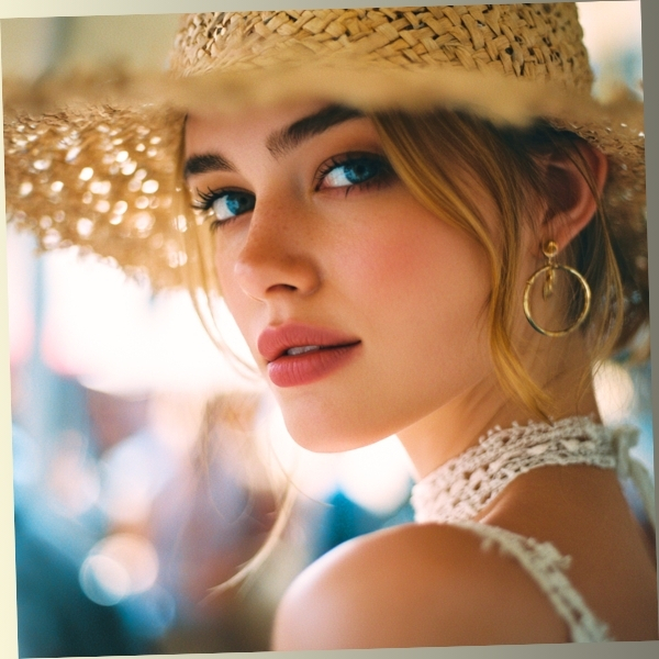 Woman with observant gaze social testing